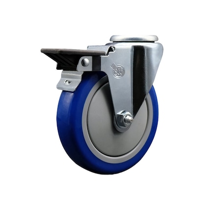 Service Caster 5'' Blue Poly Wheel Swivel Bolt Hole Caster with Posi Lock Brake SCC-BH20S514-PPUB-BLUE-PLB